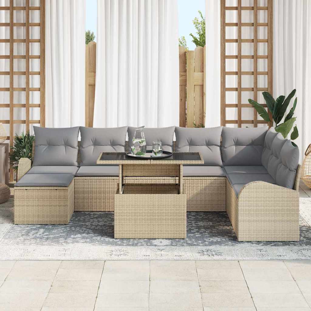 Tuin Sofa Set 9 st Beige en Licht Grijs poly rattan