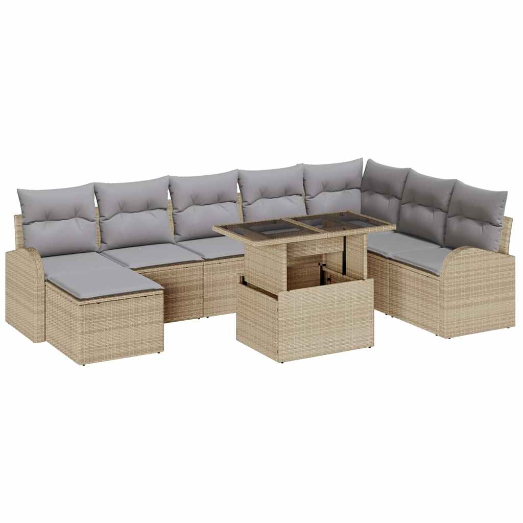 Tuin Sofa Set 9 st Beige en Licht Grijs poly rattan