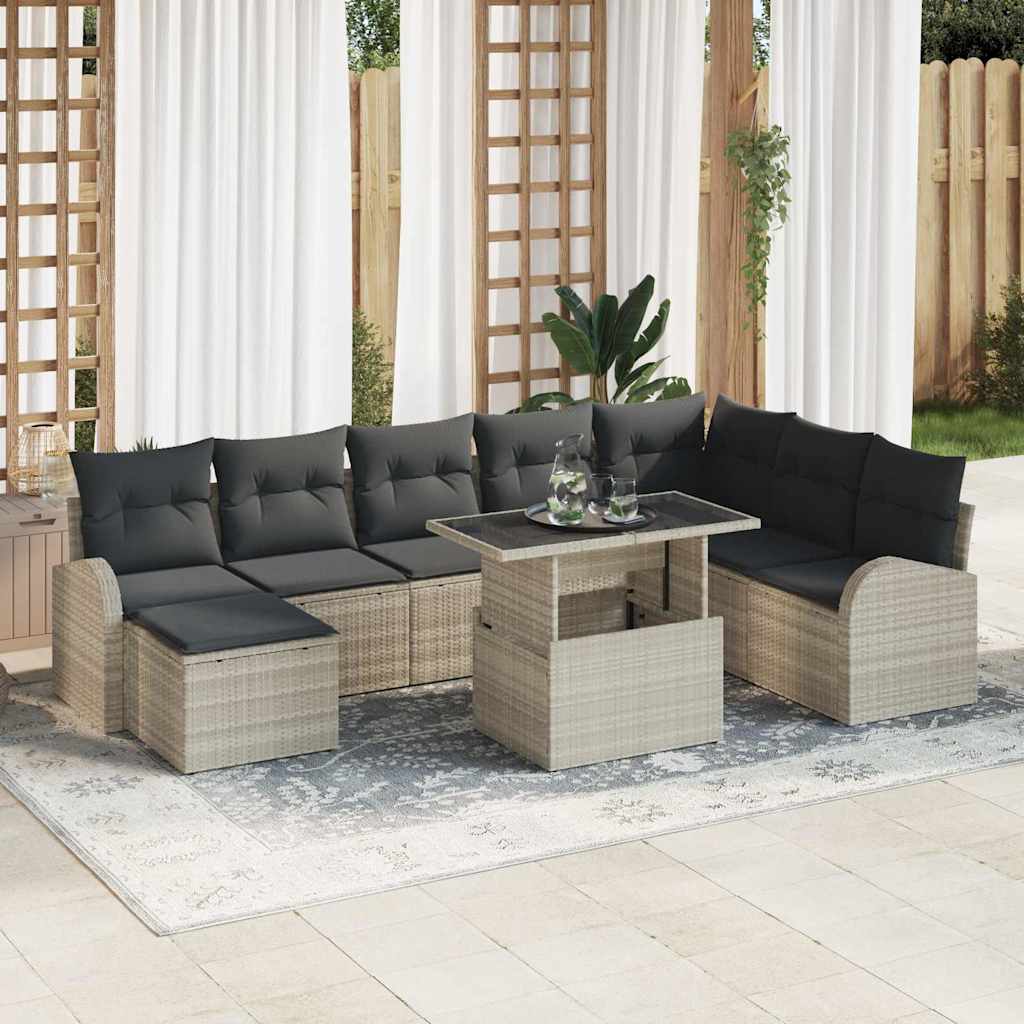 Tuin Sofa Set 9 st Lichtgrijs poly rattan