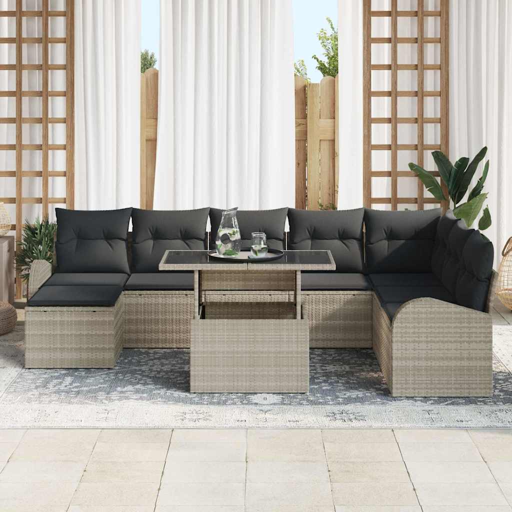 Tuin Sofa Set 9 st Lichtgrijs poly rattan
