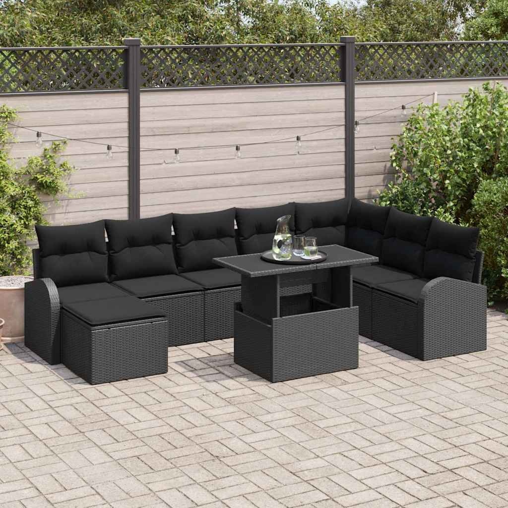 Tuin Sofa Set 9 st Zwart poly rattan