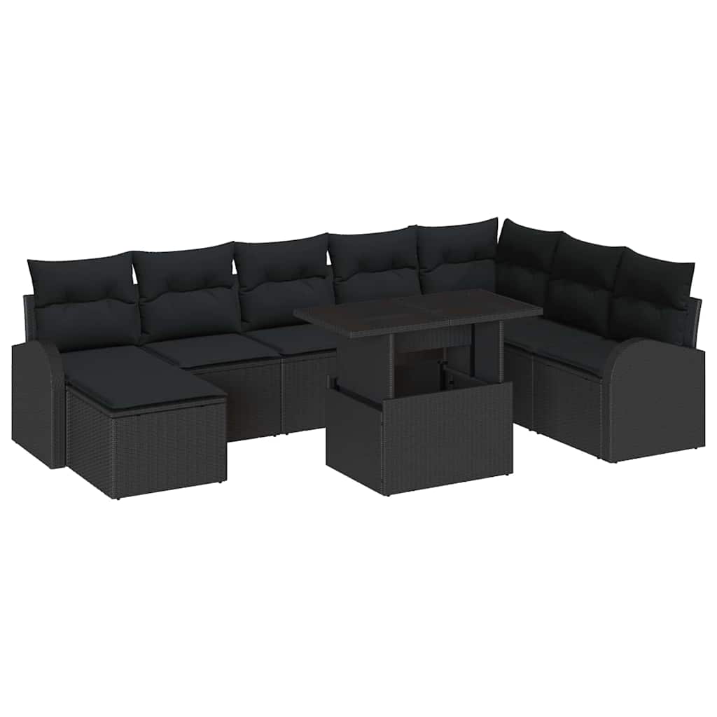 Tuin Sofa Set 9 st Zwart poly rattan