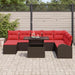Tuin Sofa Set 9 st Bruin en Rood poly rattan