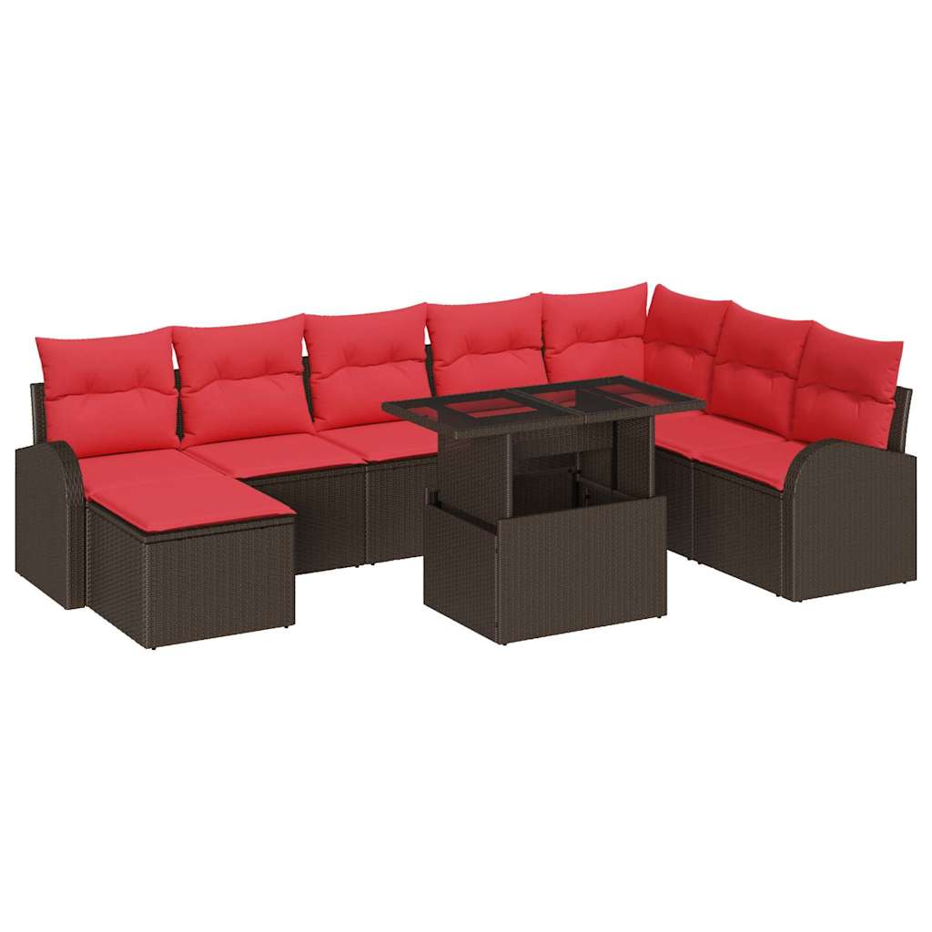 Tuin Sofa Set 9 st Bruin en Rood poly rattan