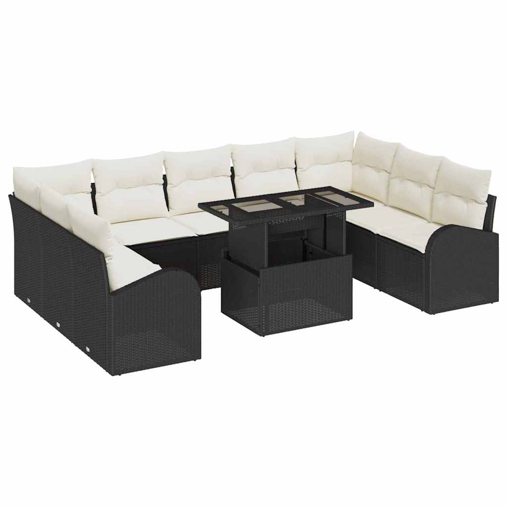 Tuin Sofa Set 10 st Zwart en Crème poly rattan