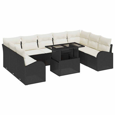 Tuin Sofa Set 10 st Zwart en Crème poly rattan