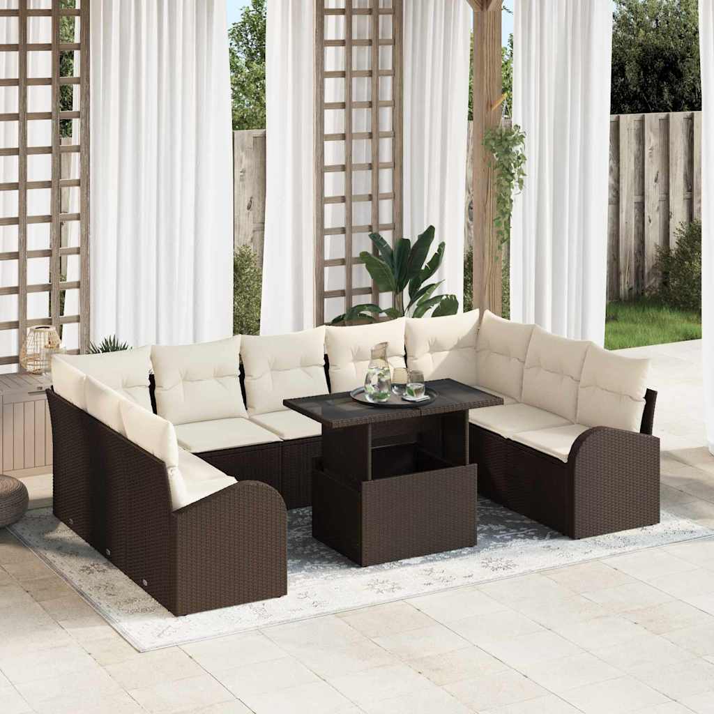 Tuin Sofa Set 10 st Bruin en Crème poly rattan