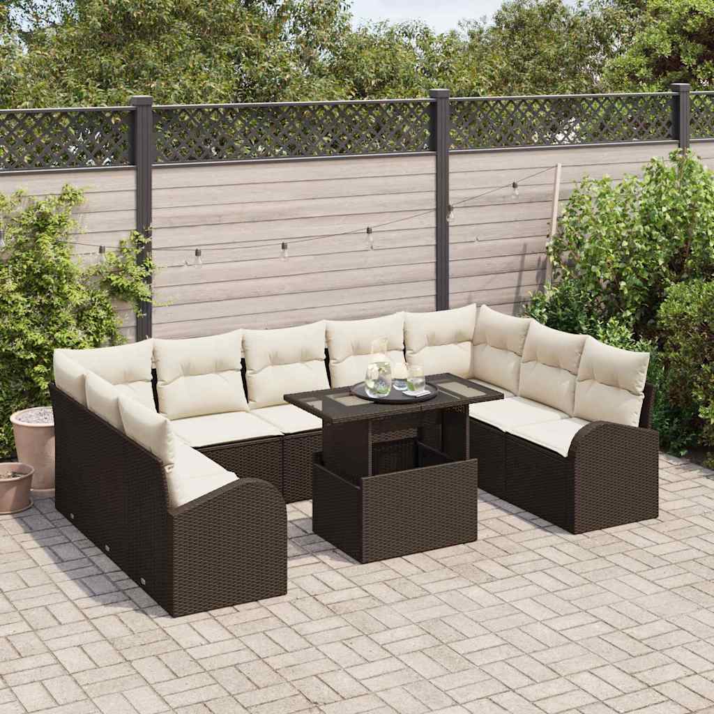 Tuin Sofa Set 10 st Bruin en Crème poly rattan