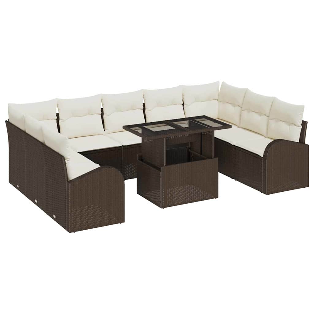 Tuin Sofa Set 10 st Bruin en Crème poly rattan