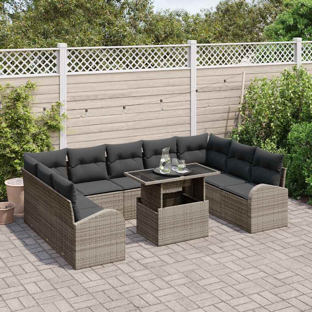 Tuin Sofa Set 10 st Grijs poly rattan