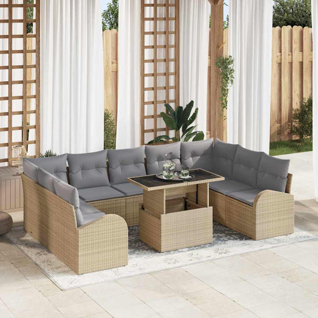 Tuin Sofa Set 10 st Beige en Licht Grijs poly rattan