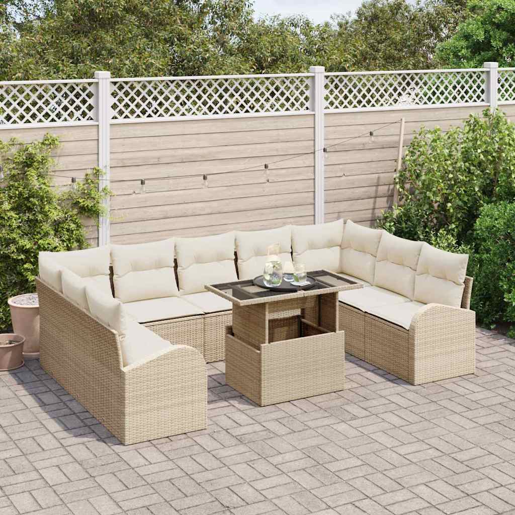 Tuin Sofa Set 10 st Beige en Crème poly rattan