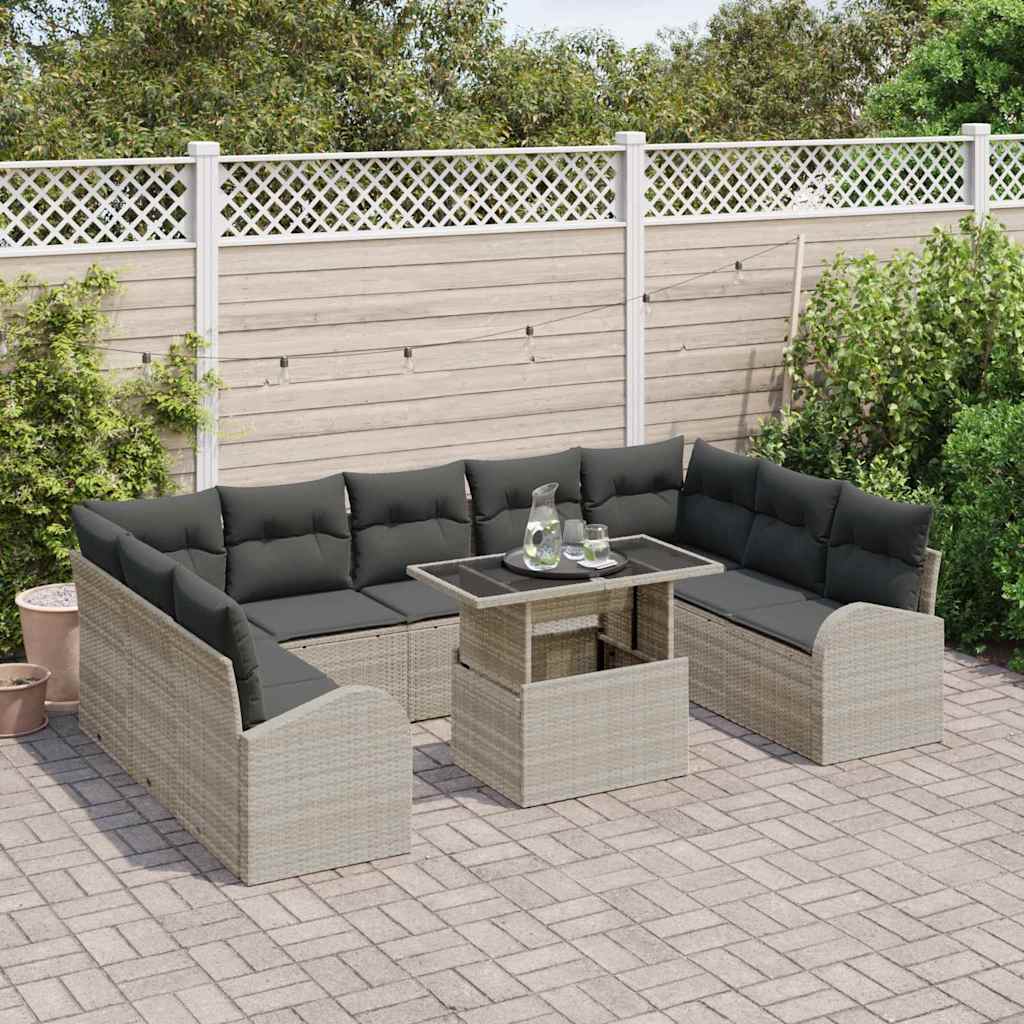 Tuin Sofa Set 10 st Licht Grijs en Grijs poly rattan
