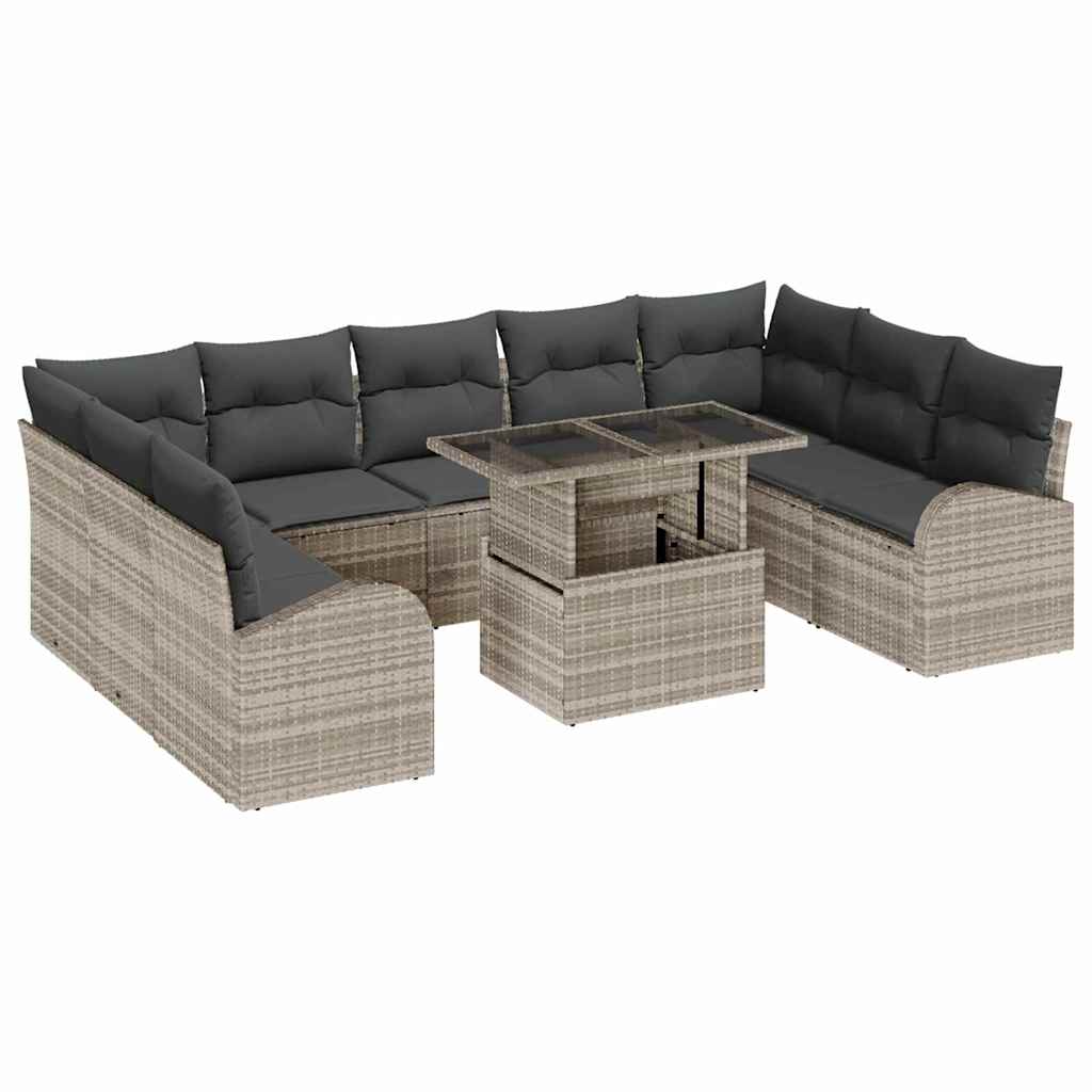 Tuin Sofa Set 10 st Licht Grijs en Grijs poly rattan