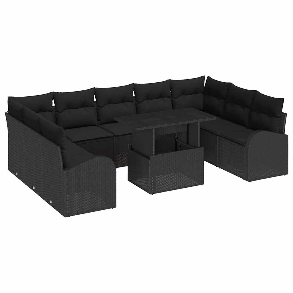 Tuin Sofa Set 10 st Zwart poly rattan