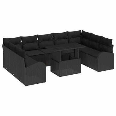 Tuin Sofa Set 10 st Zwart poly rattan