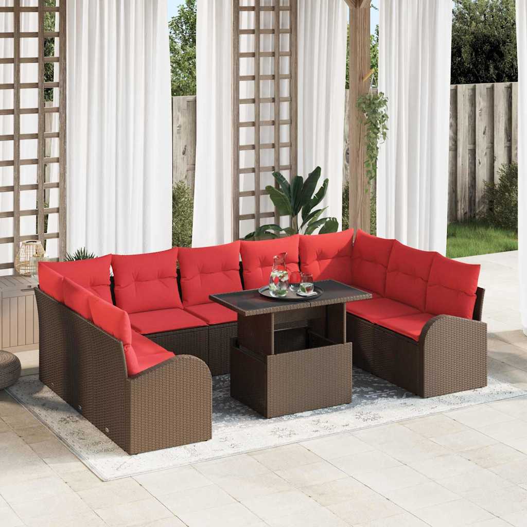 Tuin Sofa Set 10 st 9-Aantal zitplaatsen Bruin poly rattan