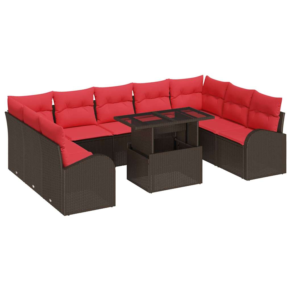 Tuin Sofa Set 10 st 9-Aantal zitplaatsen Bruin poly rattan