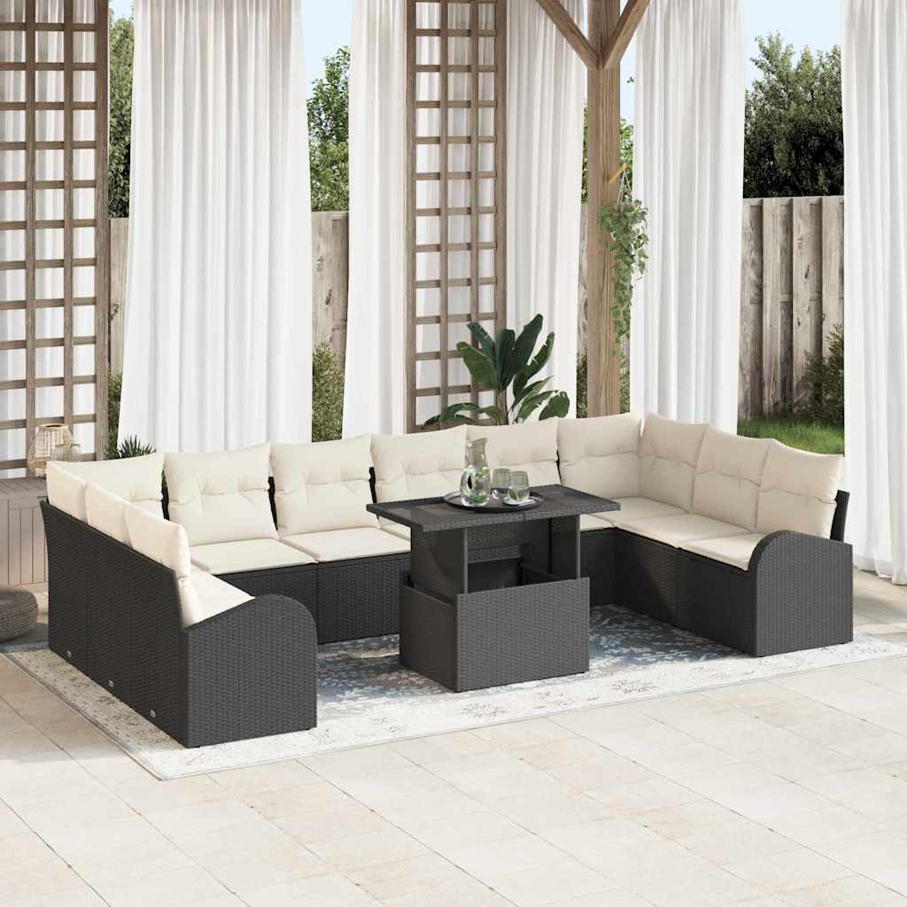 Tuin Sofa Set 11 st Zwart en Crème poly rattan