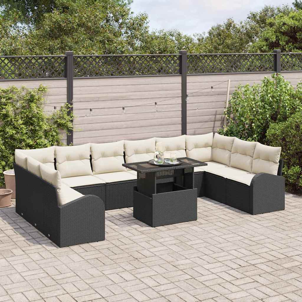 Tuin Sofa Set 11 st Zwart en Crème poly rattan