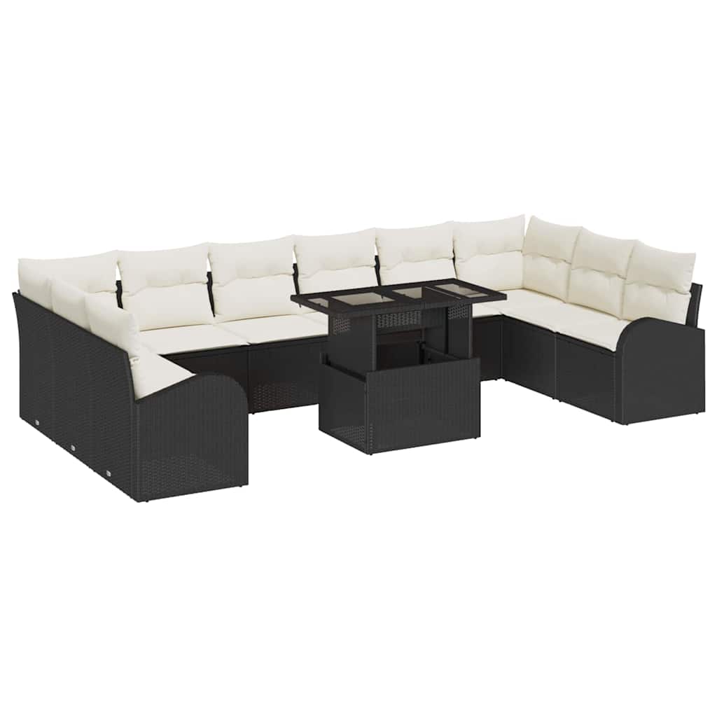 Tuin Sofa Set 11 st Zwart en Crème poly rattan