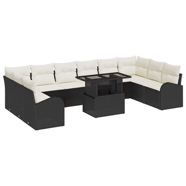 Tuin Sofa Set 11 st Zwart en Crème poly rattan