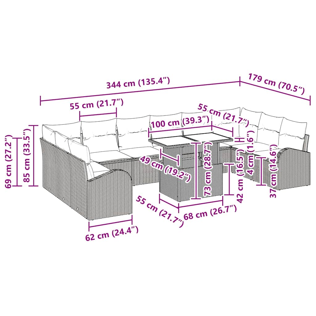 Tuin Sofa Set 11 st Zwart en Crème poly rattan