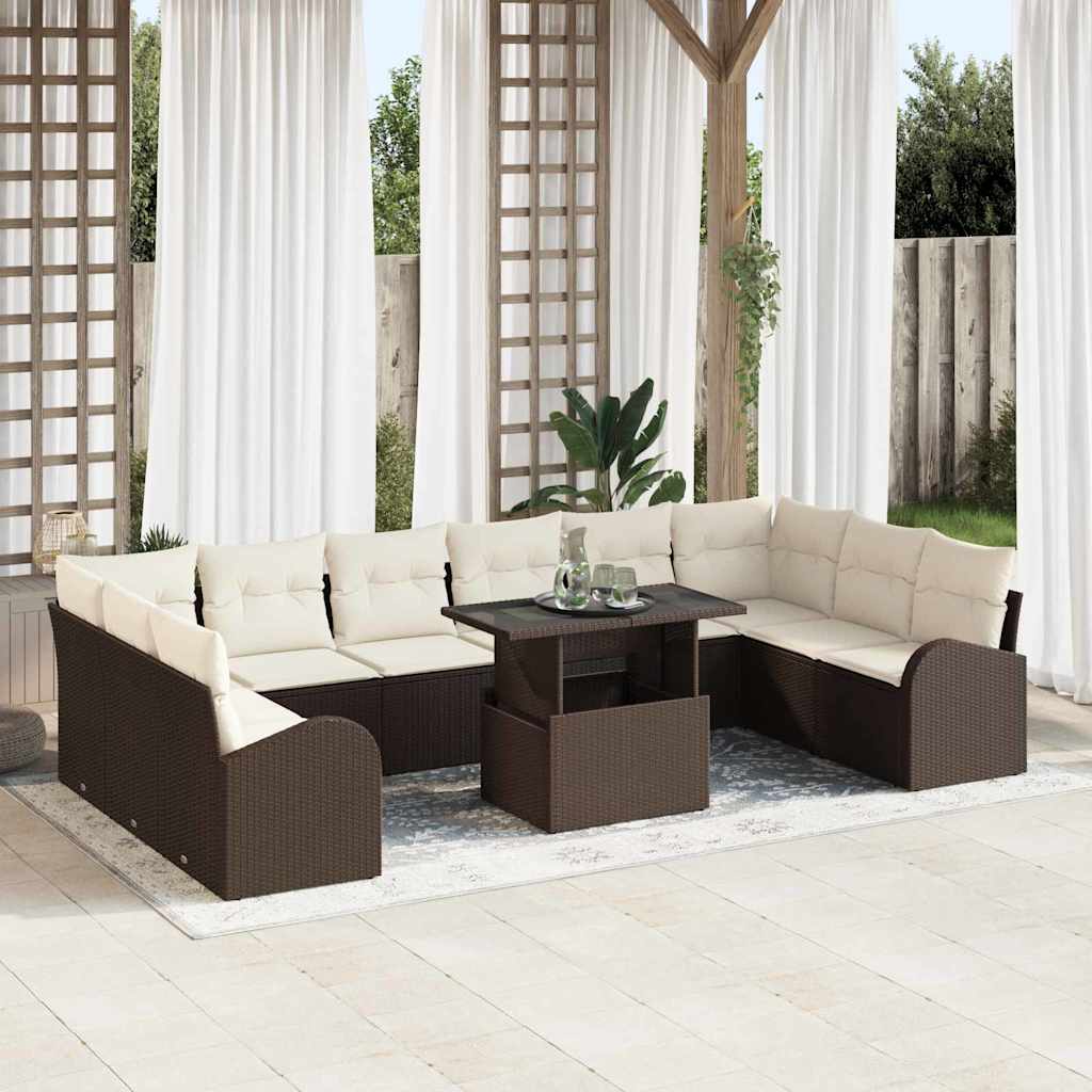 Tuin Sofa Set 11 st Bruin en Crème poly rattan
