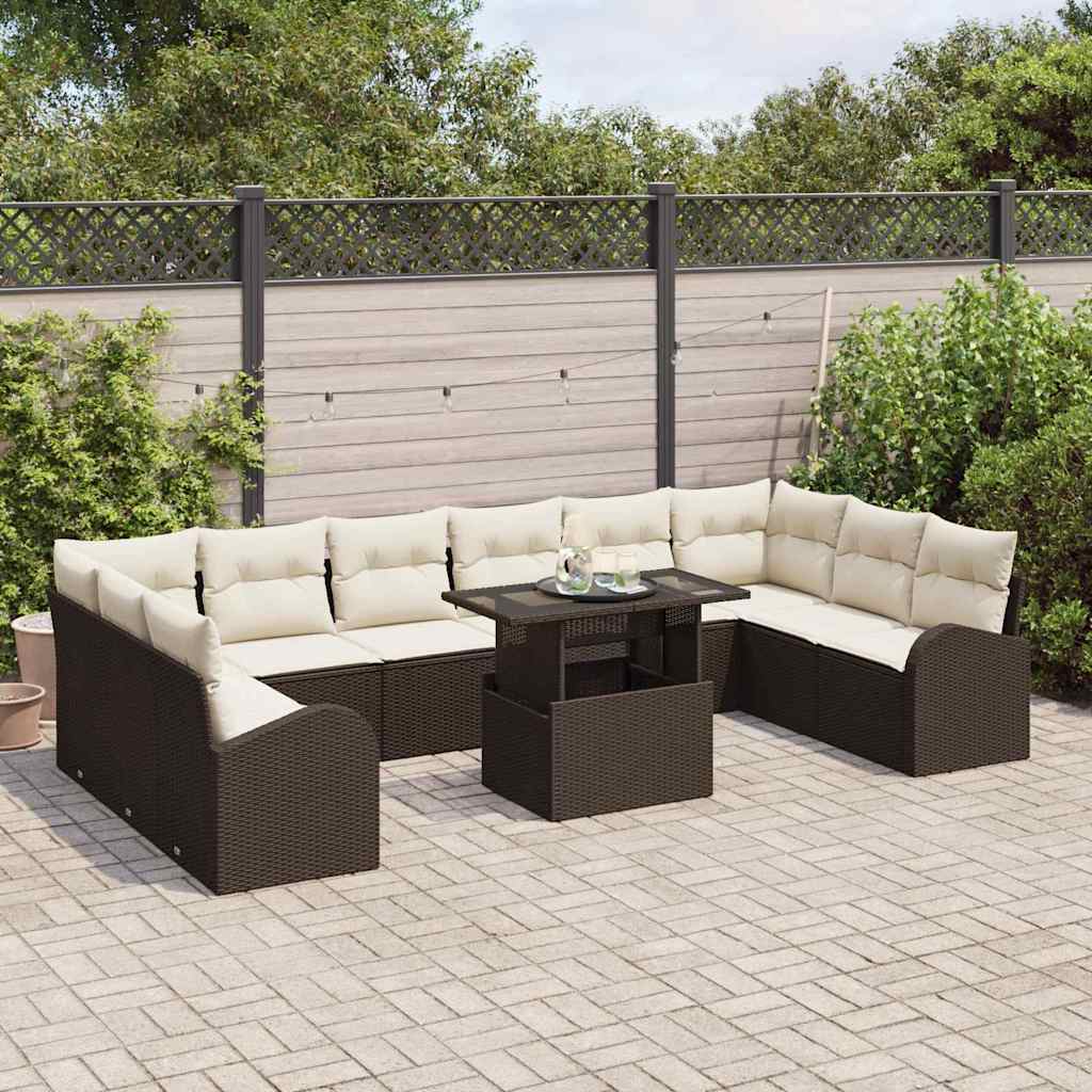 Tuin Sofa Set 11 st Bruin en Crème poly rattan