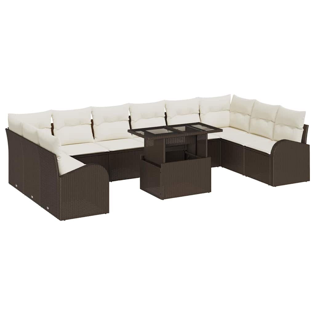 Tuin Sofa Set 11 st Bruin en Crème poly rattan