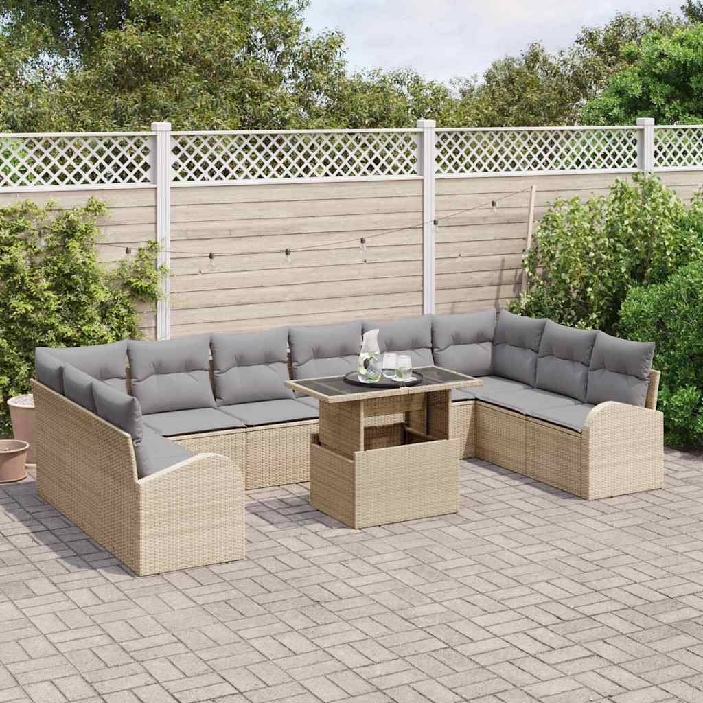 Tuin Sofa Set 11 st Beige en Licht Grijs poly rattan
