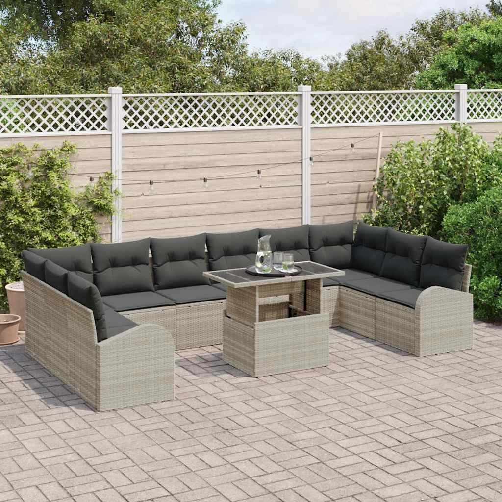 Tuin Sofa Set 11 st Lichtgrijs poly rattan