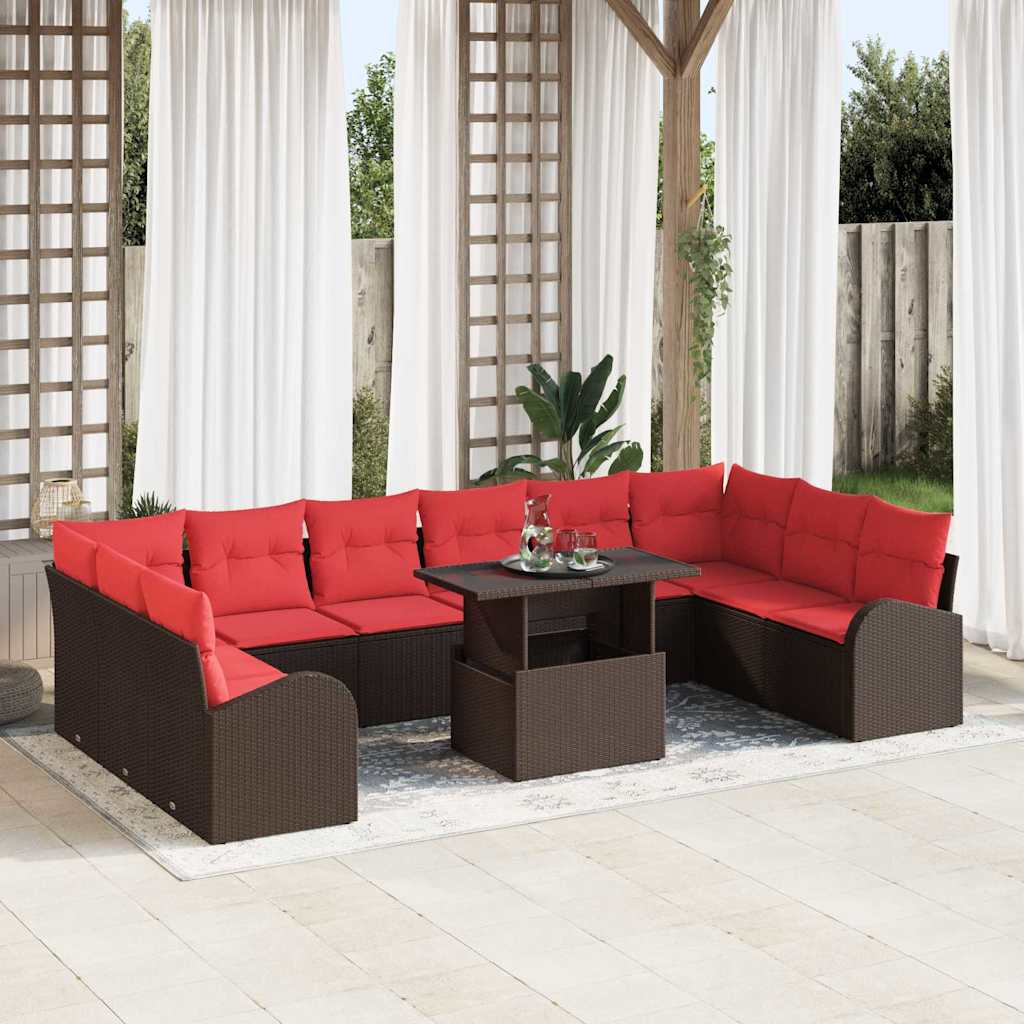 Tuin Sofa Set 11 st 10-Aantal zitplaatsen Bruin poly rattan
