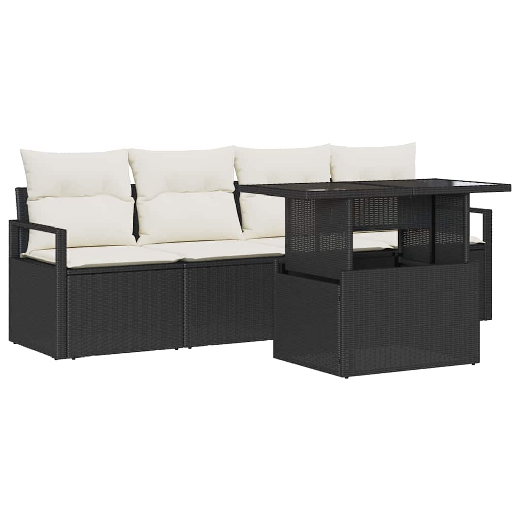 Tuin Sofa Set 5 st 4-Aantal zitplaatsen Zwart en Crème