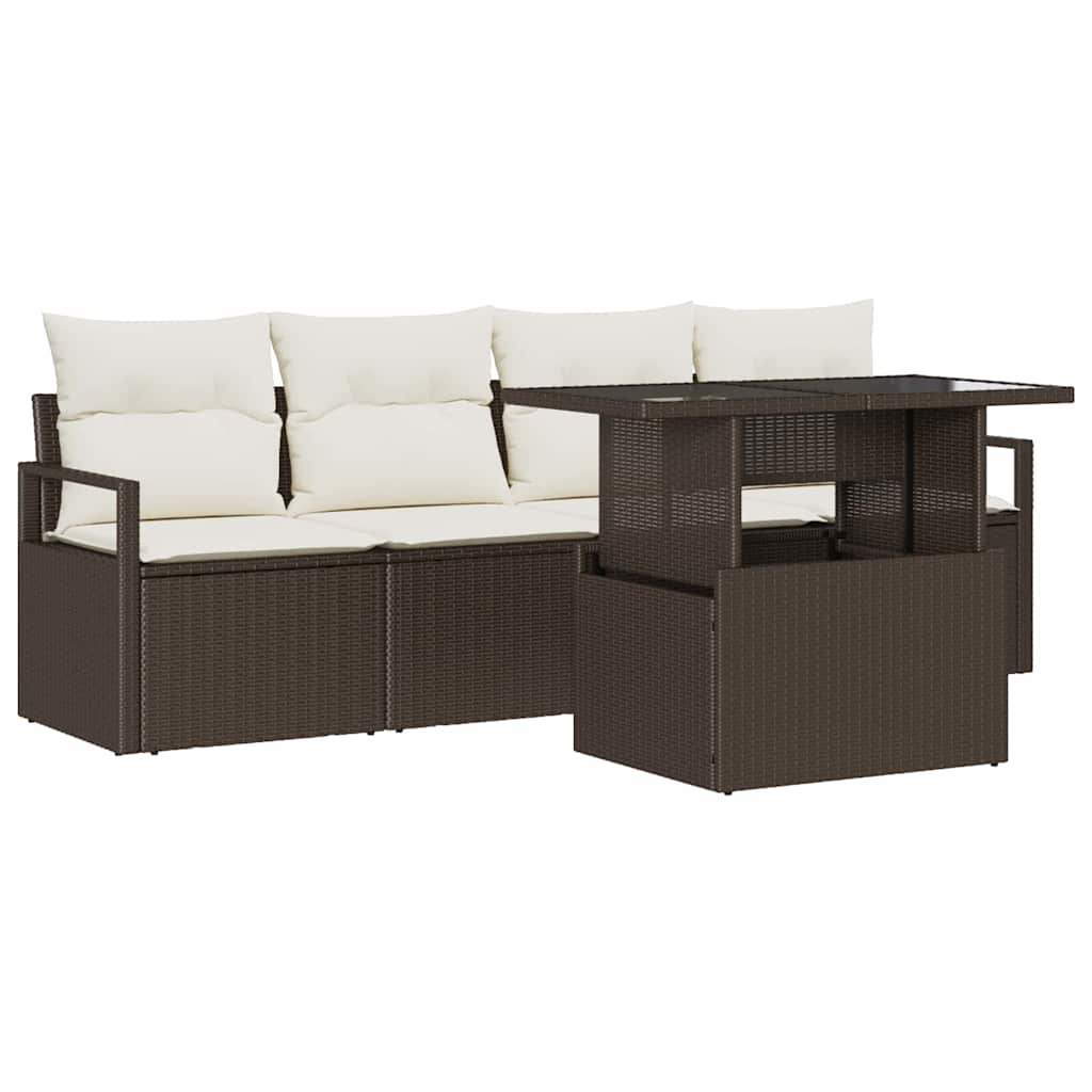 Tuin Sofa Set 5 st 4-Aantal zitplaatsen Bruin poly rattan