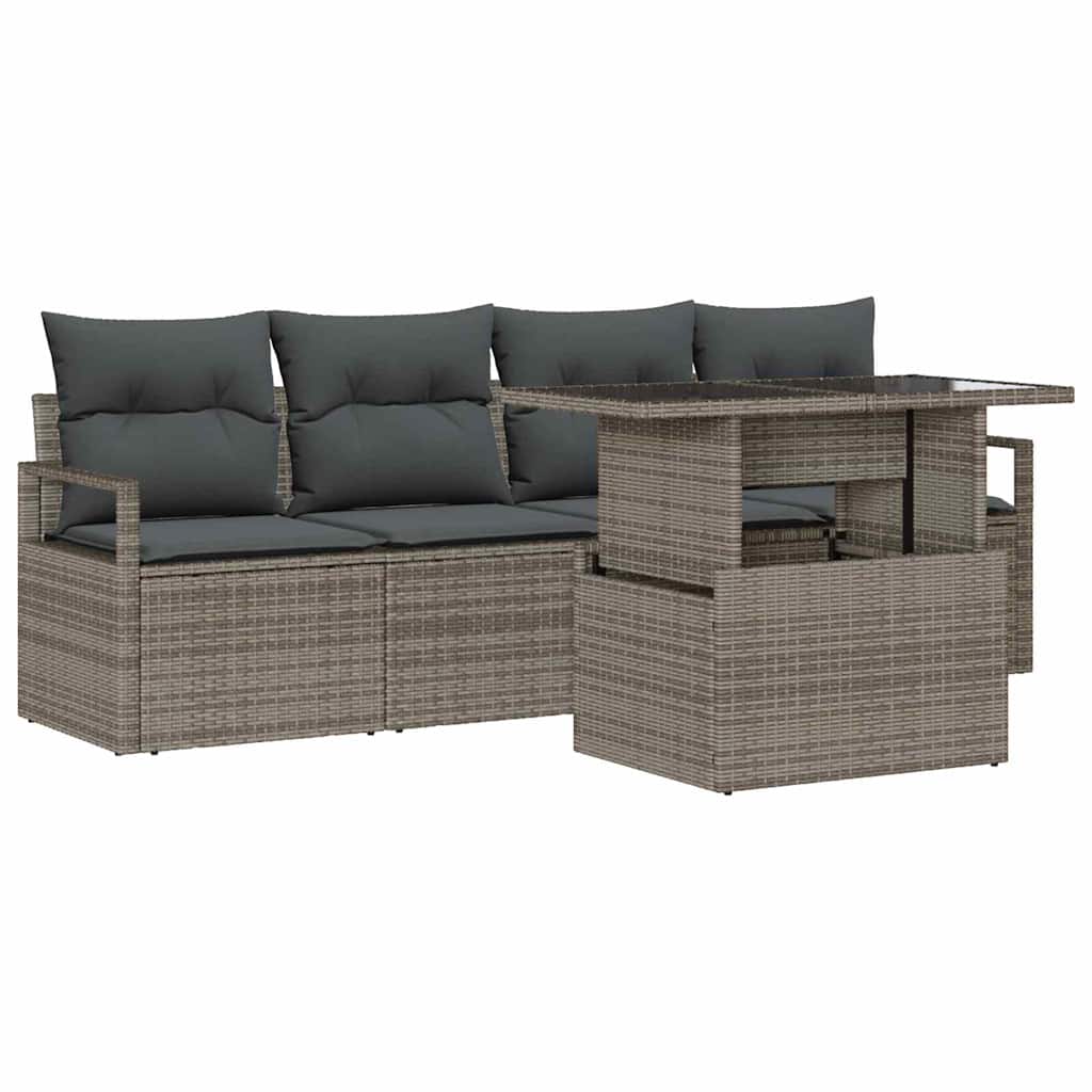 Tuin Sofa Set 5 st 4-Aantal zitplaatsen Grijs poly rattan