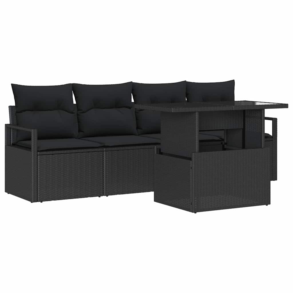 Tuin Sofa Set 5 st 4-Aantal zitplaatsen Zwart poly rattan