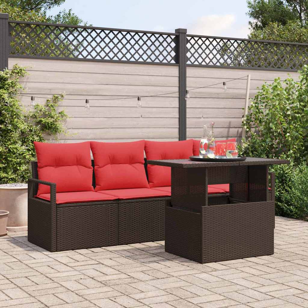 Tuin Sofa Set 5 st 4-Aantal zitplaatsen Bruin en Rood