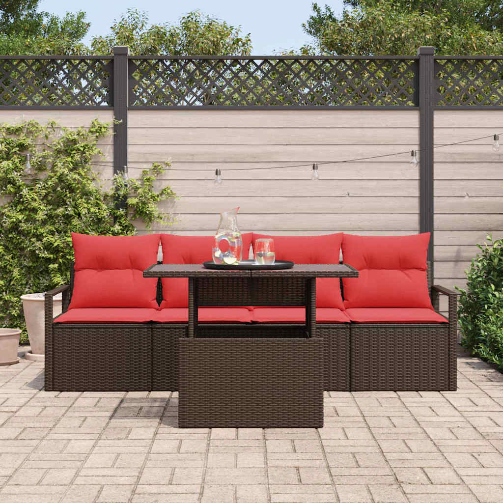 Tuin Sofa Set 5 st 4-Aantal zitplaatsen Bruin en Rood