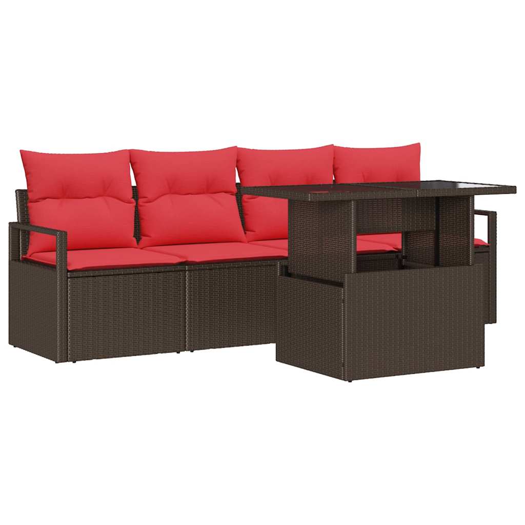 Tuin Sofa Set 5 st 4-Aantal zitplaatsen Bruin en Rood