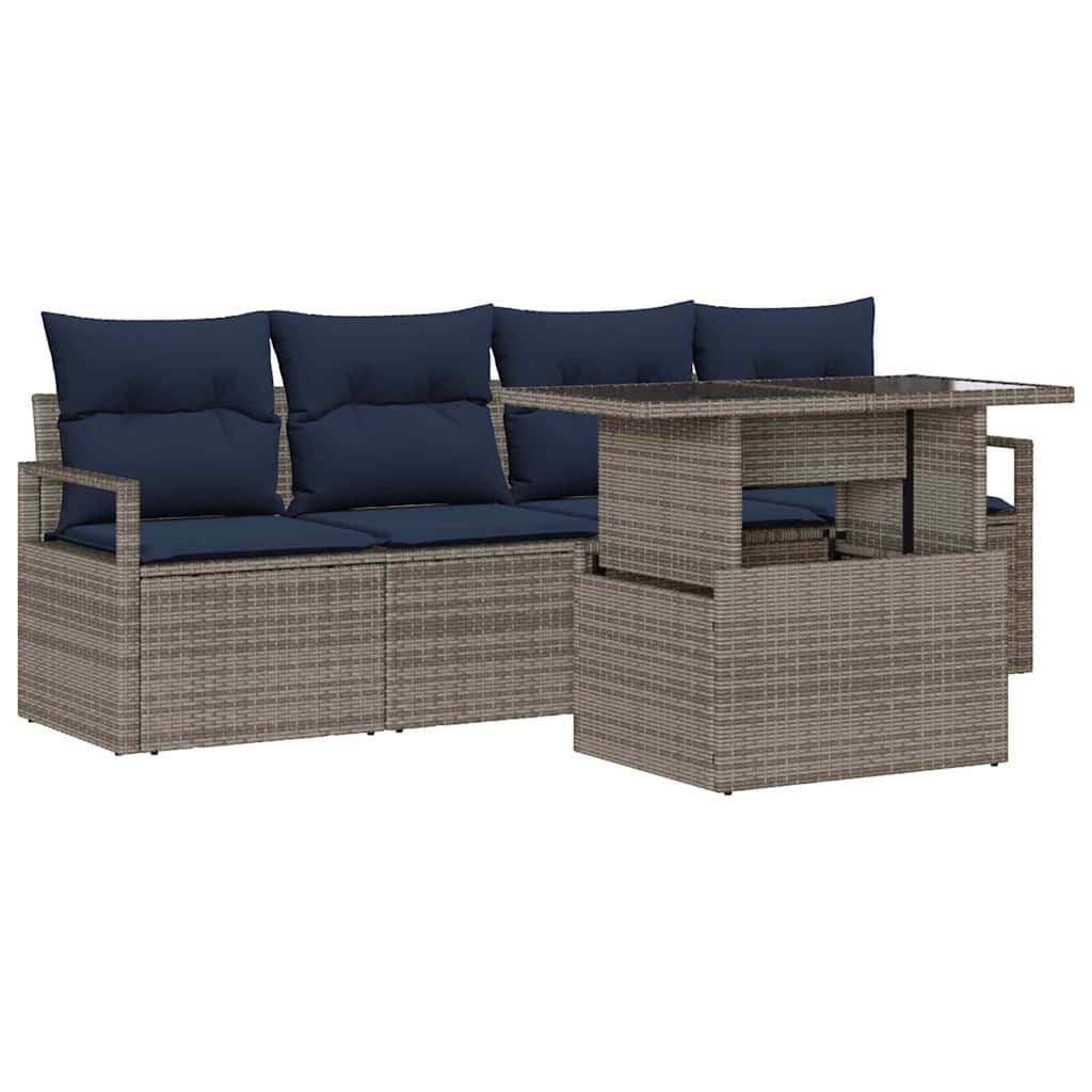Tuin Sofa Set 5 st 4-Aantal zitplaatsen Grijs poly rattan