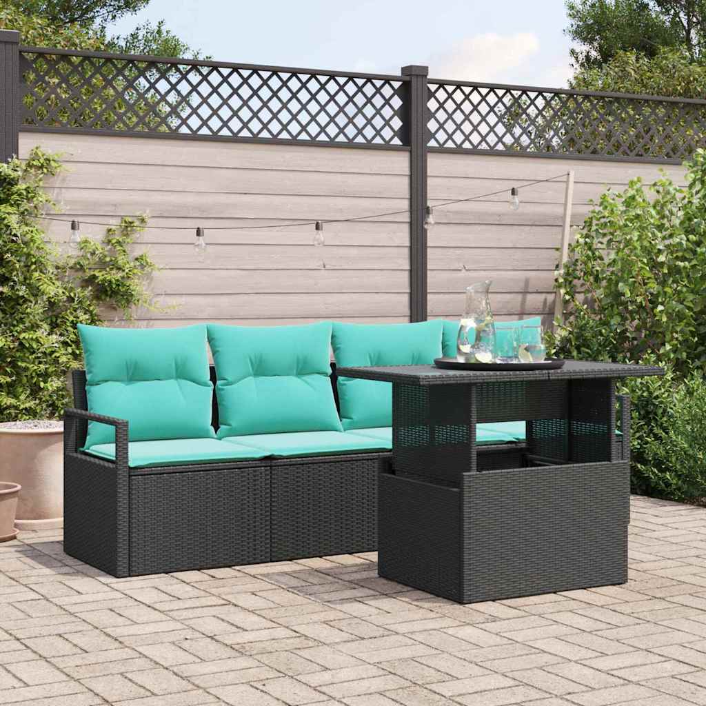 Tuin Sofa Set 5 st 4-Aantal zitplaatsen Zwart poly rattan