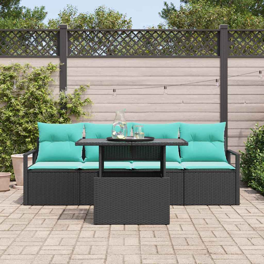 Tuin Sofa Set 5 st 4-Aantal zitplaatsen Zwart poly rattan