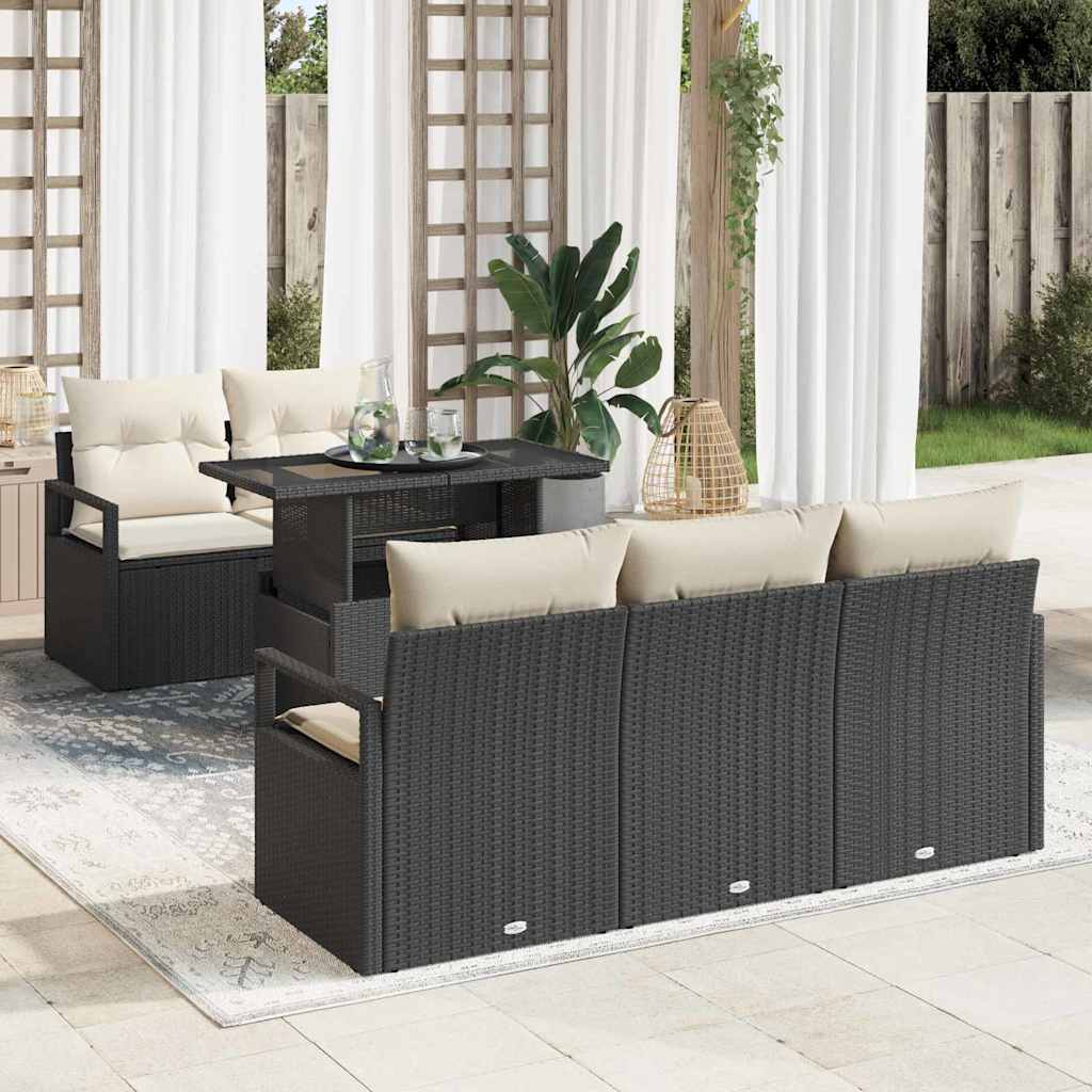 Tuin Sofa Set 6 st 5-Aantal zitplaatsen Zwart poly rattan