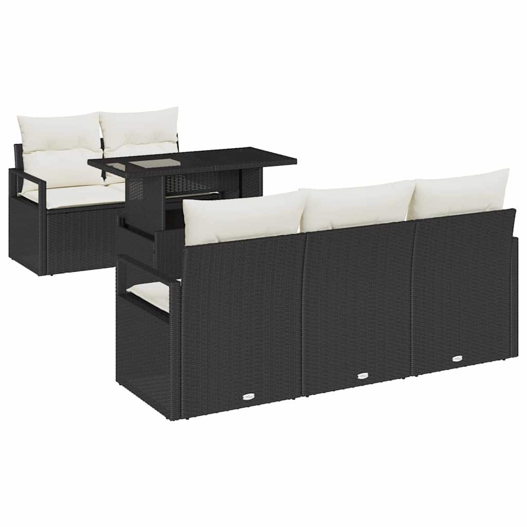 Tuin Sofa Set 6 st 5-Aantal zitplaatsen Zwart poly rattan