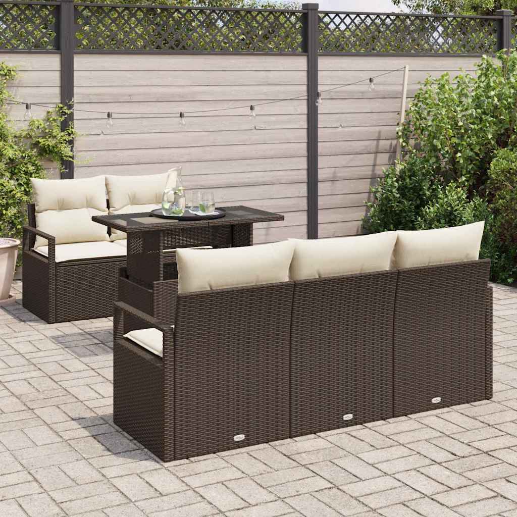 Tuin Sofa Set 6 st 5-Aantal zitplaatsen Bruin en Crème