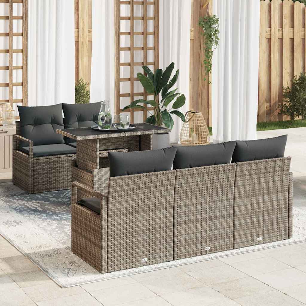 Tuin Sofa Set 6 st 5-Aantal zitplaatsen Grijs poly rattan