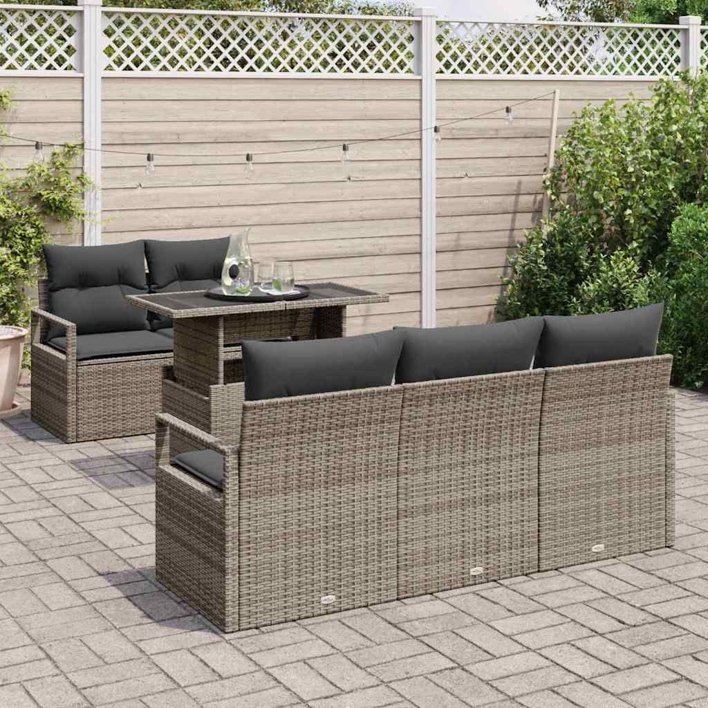 Tuin Sofa Set 6 st 5-Aantal zitplaatsen Grijs poly rattan