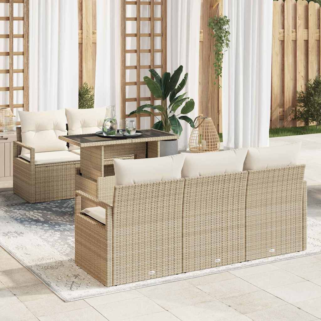Tuin Sofa Set 6 st 5-Aantal zitplaatsen Beige en Crème