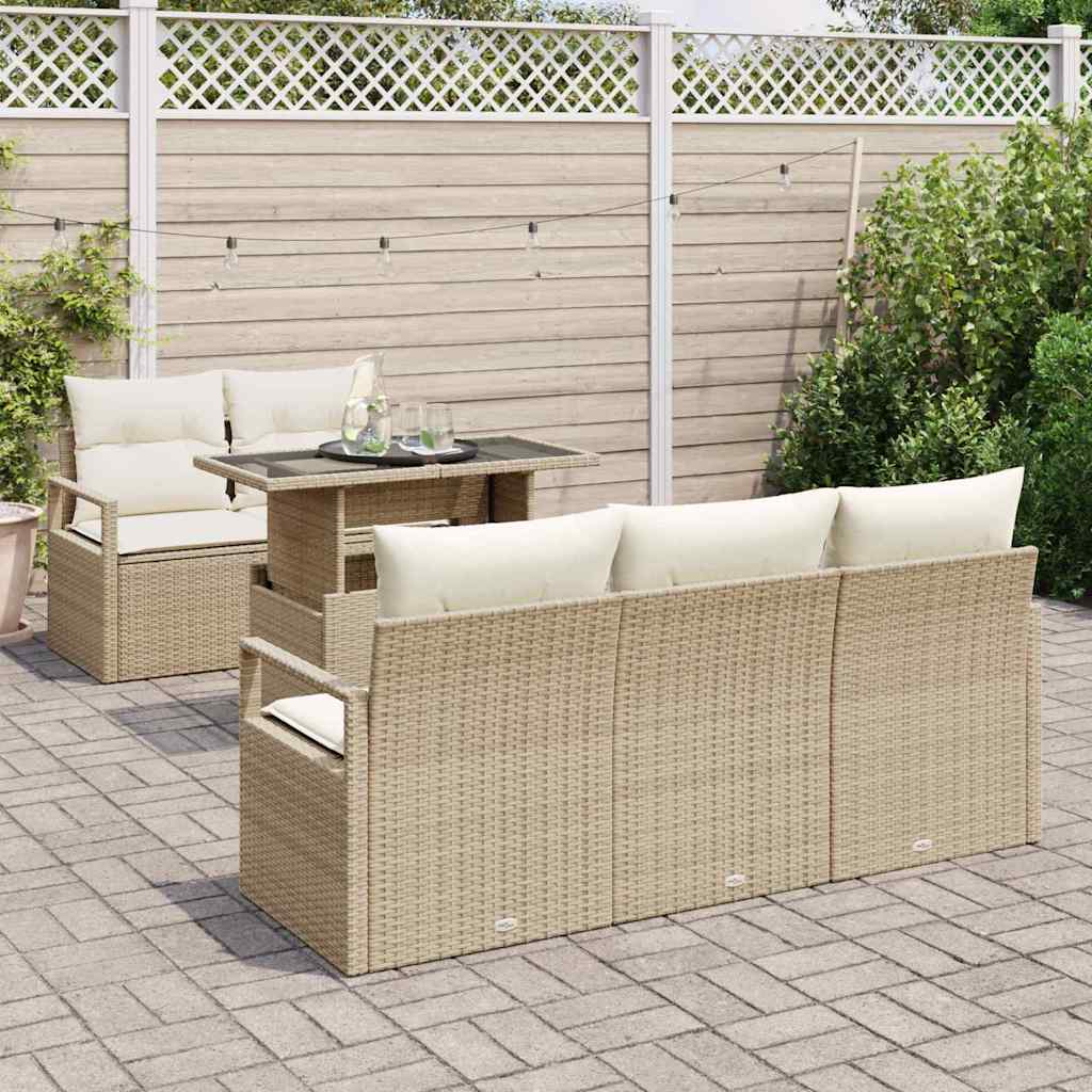 Tuin Sofa Set 6 st 5-Aantal zitplaatsen Beige en Crème